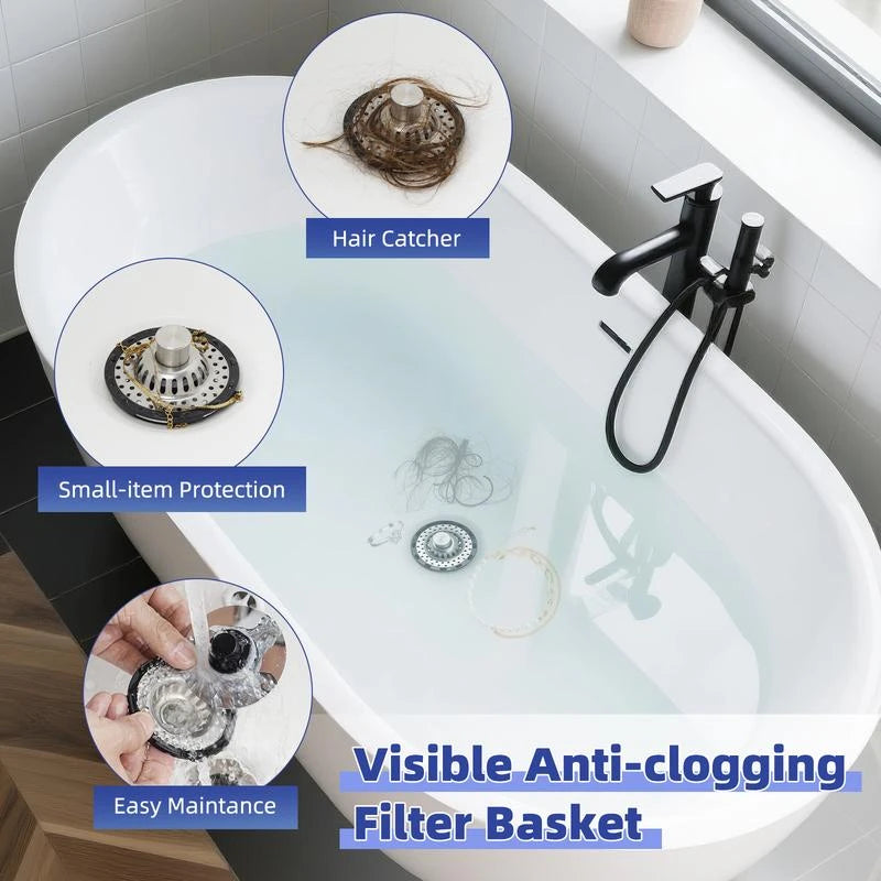 Bonde de Baignoire  3-en-1 – Filtre Inox qui Stoppe les Bouchons